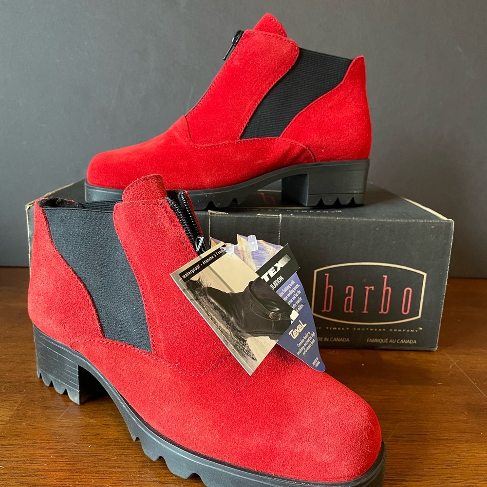 Not for Sale - Women's Barbo Suede Red Ankle Boot with Zipper, Size 8 1/2